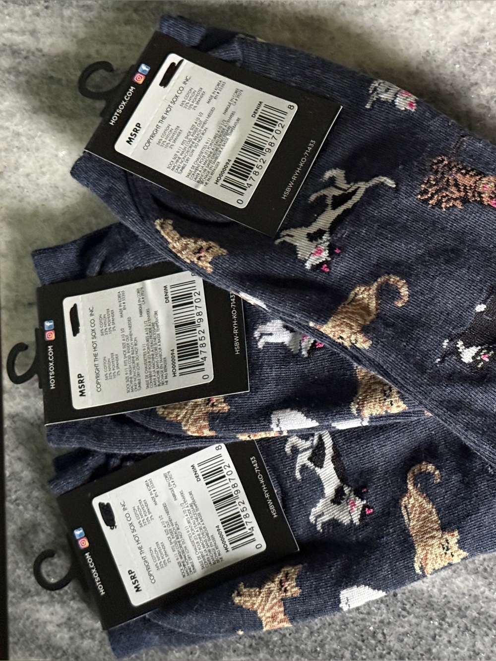 Hot Sox Women’s Navy Cat Pattern Casual Socks x3 Pairs - Picture 2 of 2